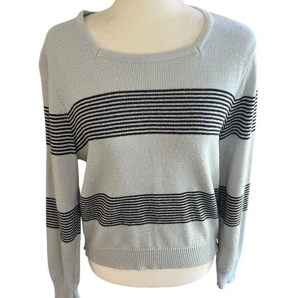 90s Vintage Knit Sweater Striped Gray and Black Size M Square Neck Union Made - Picture 16 of 16
